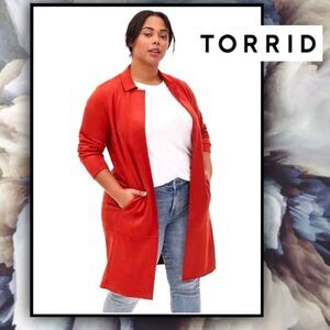 TORRID Plus Size Tandoori Spice Long Suede Coat Size 2X
